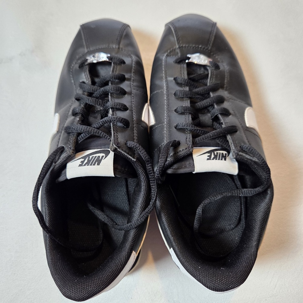 Nike Cortez Classic Sneakers Women's 8.5 Black Leather White Swoosh Athleisure - Picture 8 of 11